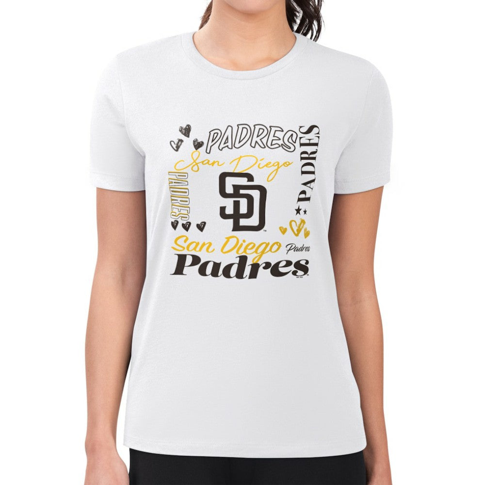 San Diego Padres G-III 4Her by Carl Banks Women's Super-Slim Fit Lightweight Collage Team Graphic Crew Neck T-Shirt Sale