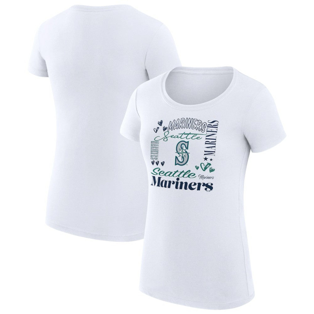 Seattle Mariners G-III 4Her by Carl Banks Women's Super-Slim Fit Lightweight Collage Team Graphic Crew Neck T-Shirt On Sale