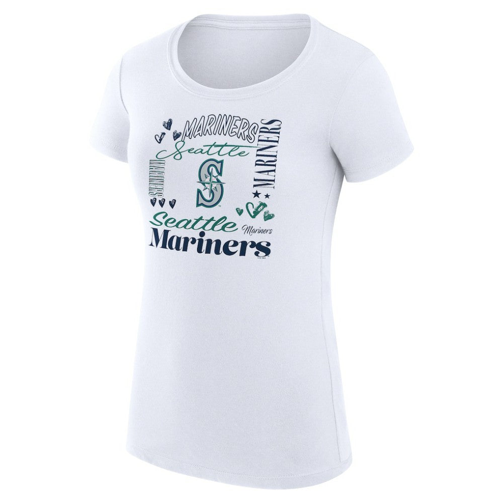 Seattle Mariners G-III 4Her by Carl Banks Women's Super-Slim Fit Lightweight Collage Team Graphic Crew Neck T-Shirt On Sale