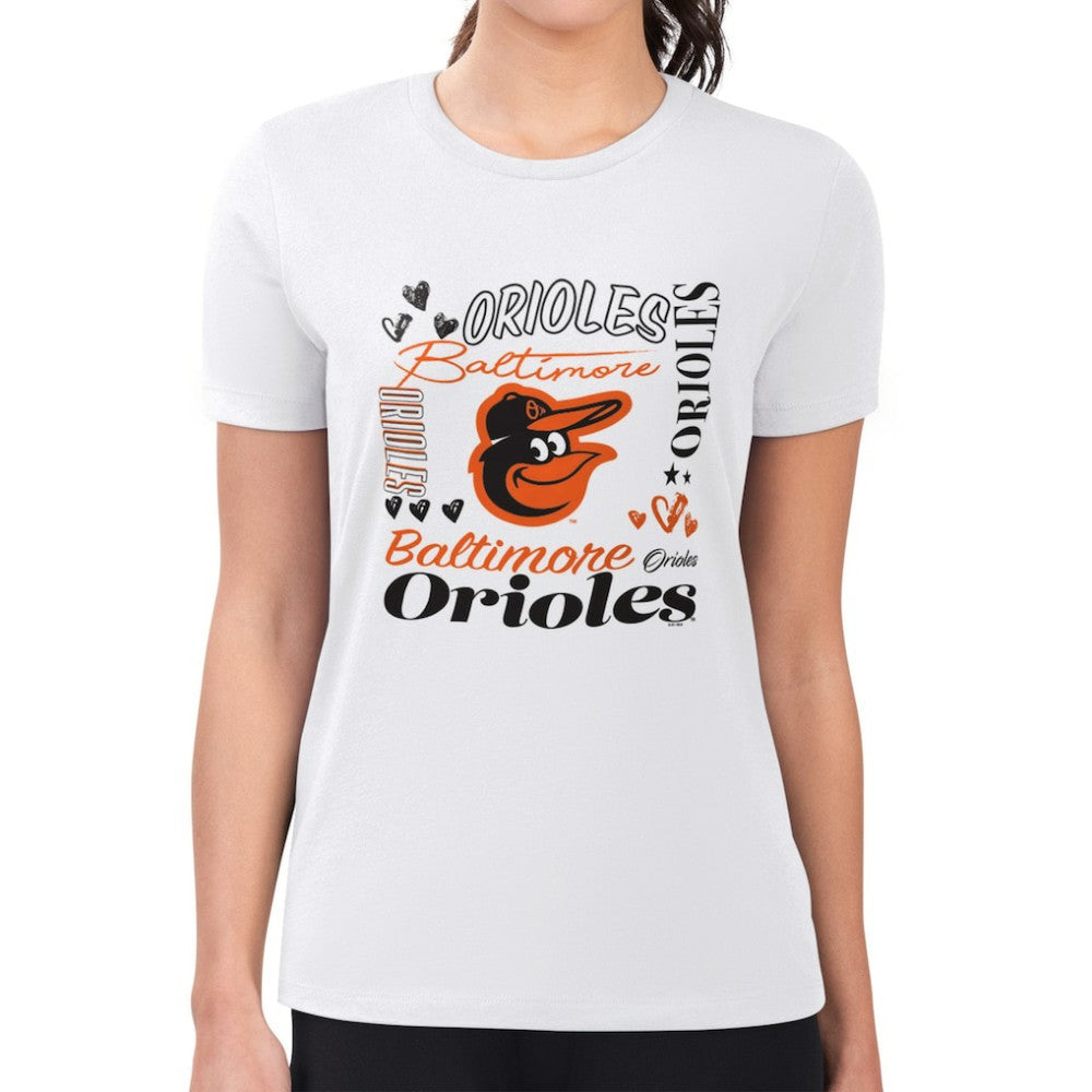 Baltimore Orioles G-III 4Her by Carl Banks Women's Super-Slim Fit Lightweight Collage Team Graphic Crew Neck T-Shirt discount