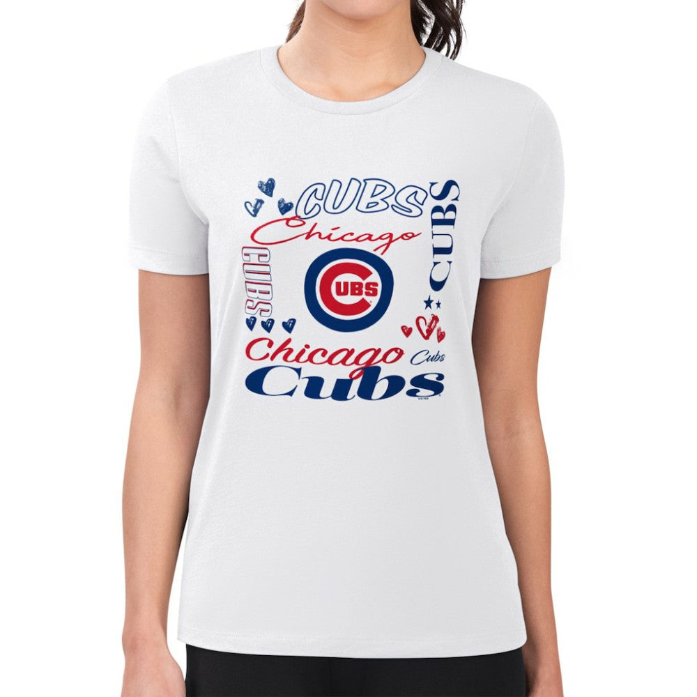 Chicago Cubs G-III 4Her by Carl Banks Women's Super-Slim Fit Lightweight Collage Team Graphic Crew Neck T-Shirt Clearance