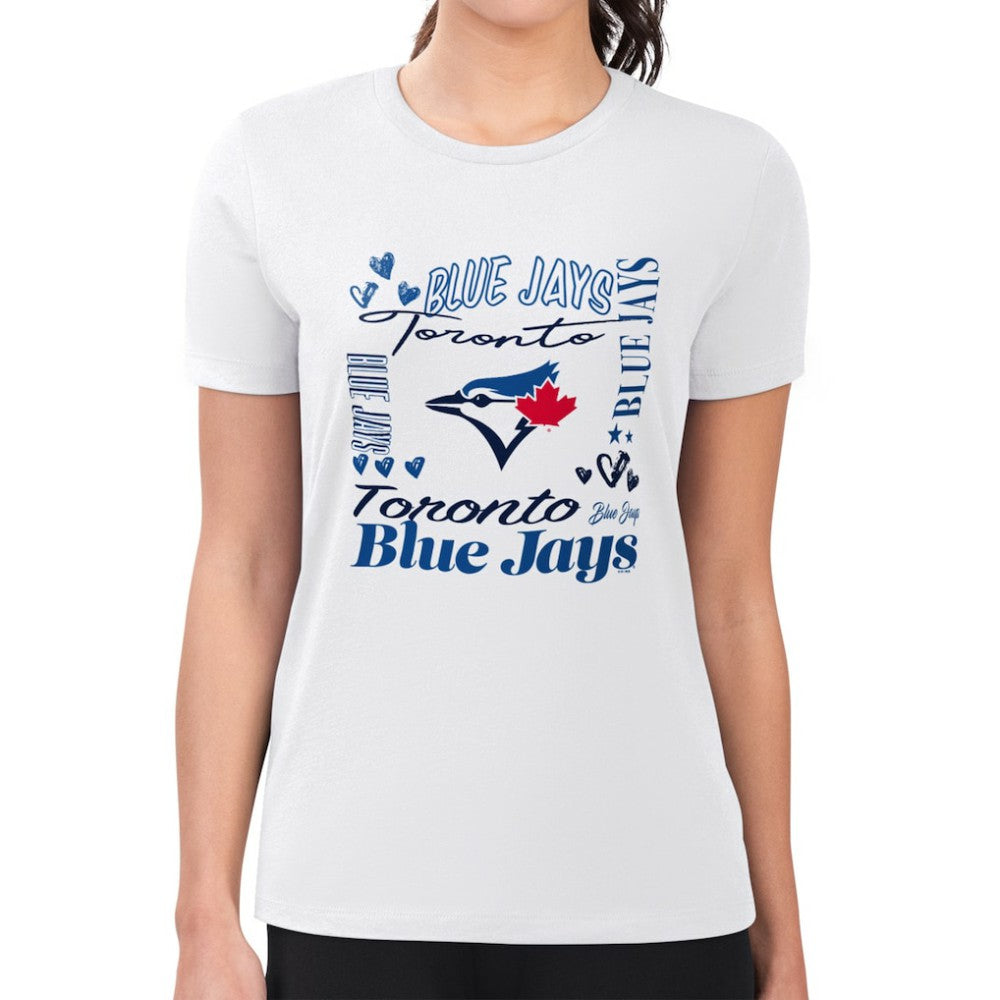 Toronto Blue Jays G-III 4Her by Carl Banks Women's Super-Slim Fit Lightweight Collage Team Graphic Crew Neck T-Shirt Clearance