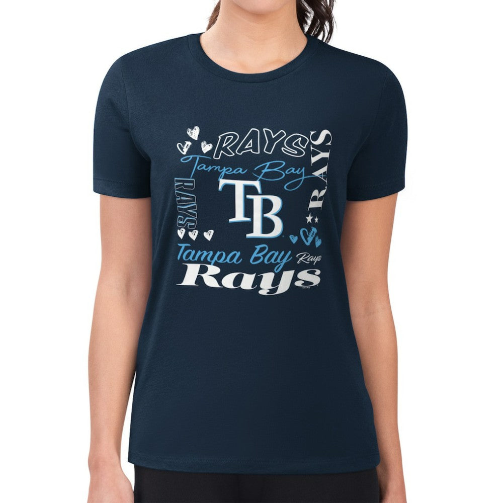 Tampa Bay Rays G-III 4Her by Carl Banks Women's Super-Slim Fit Lightweight Collage Team Graphic Crew Neck T-Shirt Clearance