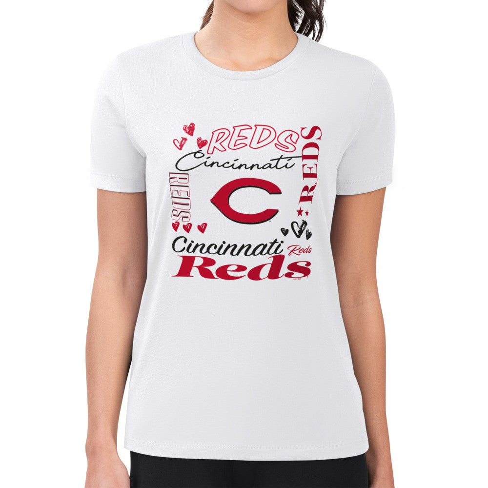 Cincinnati Reds G-III 4Her by Carl Banks Women's Super-Slim Fit Lightweight Collage Team Graphic Crew Neck T-Shirt Sale