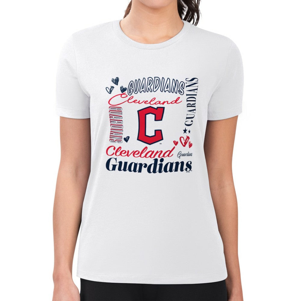Cleveland Guardians G-III 4Her by Carl Banks Women's Super-Slim Fit Lightweight Collage Team Graphic Crew Neck T-Shirt Lifestyle