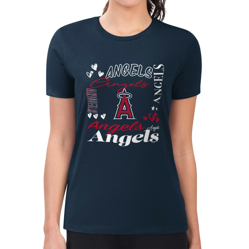 Los Angeles Angels G-III 4Her by Carl Banks Women's Super-Slim Fit Lightweight Collage Team Graphic Crew Neck T-Shirt Sale