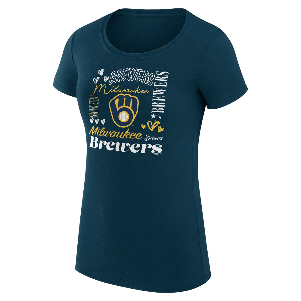 Milwaukee Brewers G-III 4Her by Carl Banks Women's Super-Slim Fit Lightweight Collage Team Graphic Crew Neck T-Shirt Lifestyle