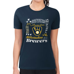Milwaukee Brewers G-III 4Her by Carl Banks Women's Super-Slim Fit Lightweight Collage Team Graphic Crew Neck T-Shirt Lifestyle
