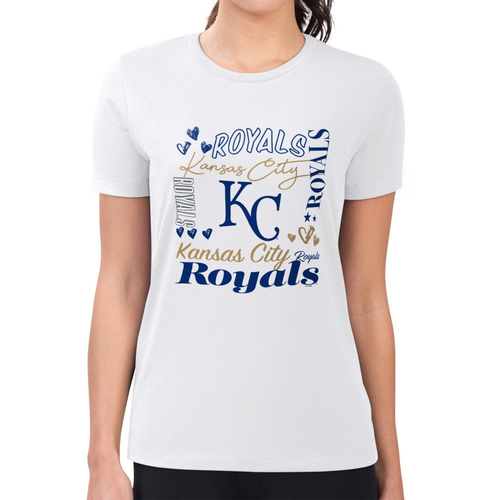 Kansas City Royals G-III 4Her by Carl Banks Women's Super-Slim Fit Lightweight Collage Team Graphic Crew Neck T-Shirt for sale