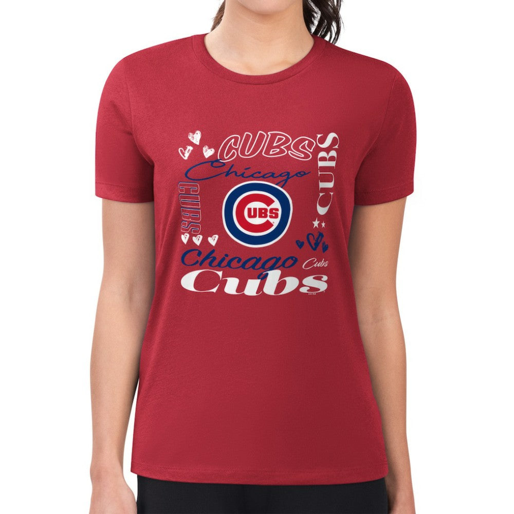 Chicago Cubs G-III 4Her by Carl Banks Women's Super-Slim Fit Lightweight Collage Team Graphic Crew Neck T-Shirt Lifestyle