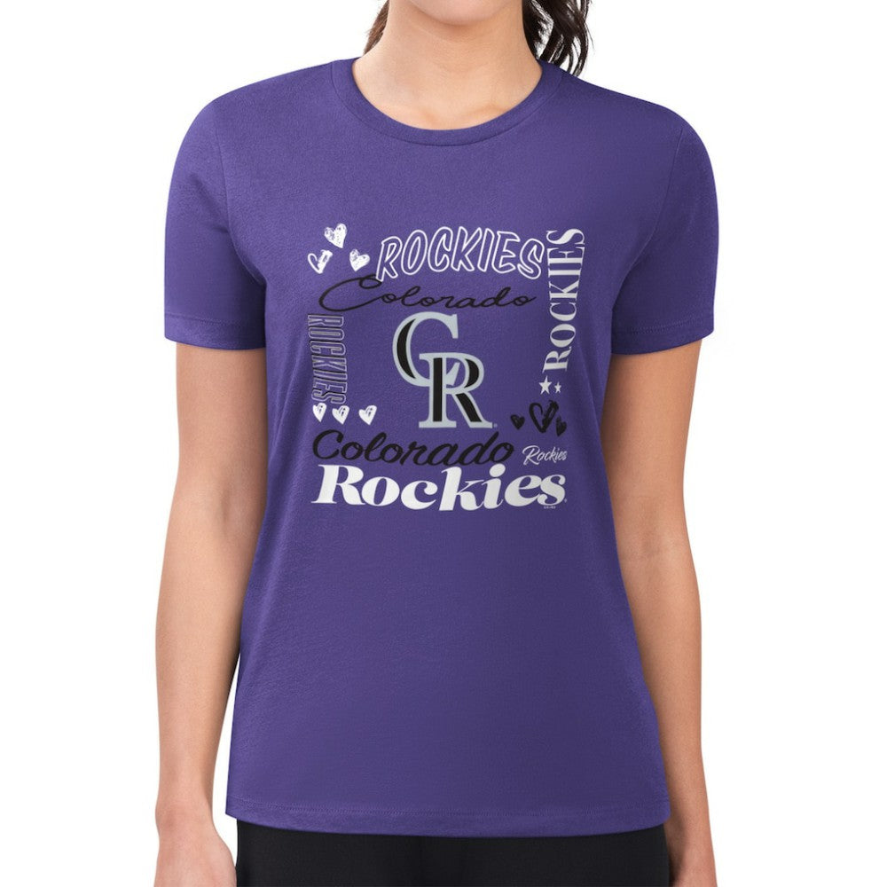 Colorado Rockies G-III 4Her by Carl Banks Women's Super-Slim Fit Lightweight Collage Team Graphic Crew Neck T-Shirt Online