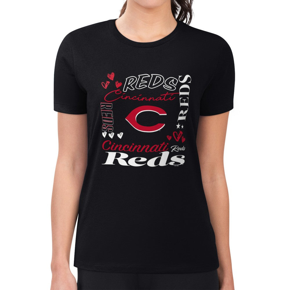 Cincinnati Reds G-III 4Her by Carl Banks Women's Super-Slim Fit Lightweight Collage Team Graphic Crew Neck T-Shirt for sale