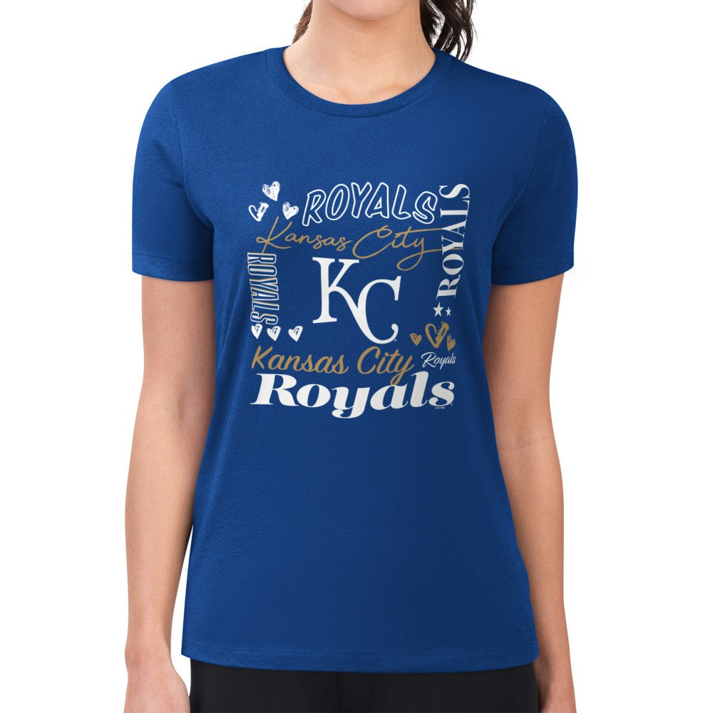Kansas City Royals G-III 4Her by Carl Banks Women's Super-Slim Fit Lightweight Collage Team Graphic Crew Neck T-Shirt Sale
