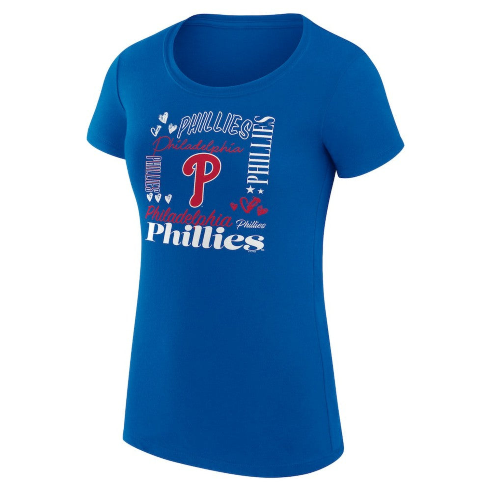 Philadelphia Phillies G-III 4Her by Carl Banks Women's Super-Slim Fit Lightweight Collage Team Graphic Crew Neck T-Shirt Clearance