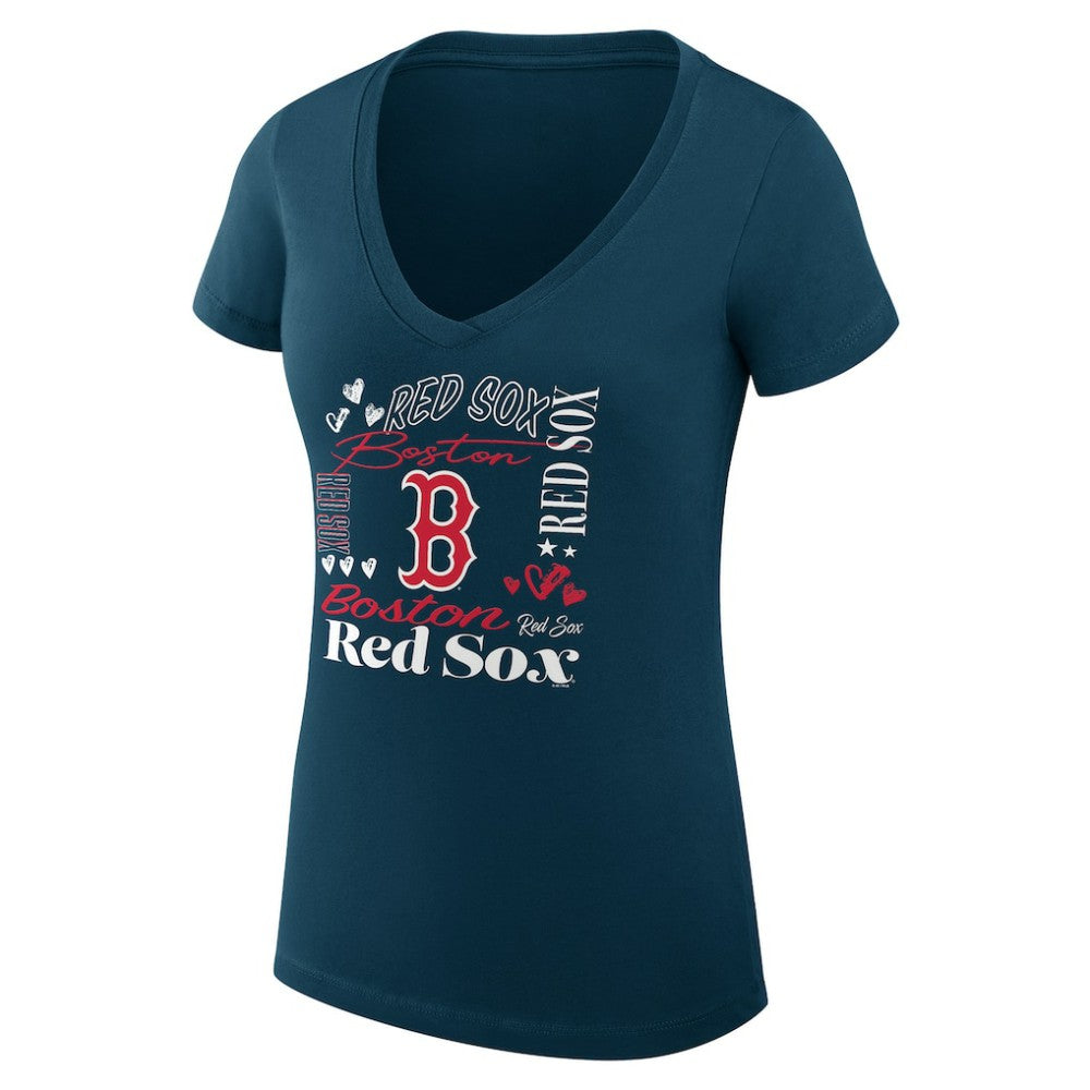 Boston Red Sox G-III 4Her by Carl Banks Women's Super-Slim Fit Lightweight Collage Team Graphic V-Neck T-Shirt for sale