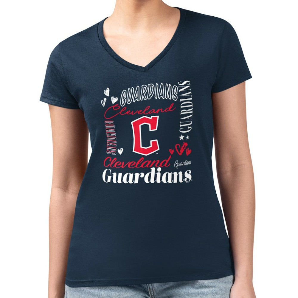 Cleveland Guardians G-III 4Her by Carl Banks Women's Super-Slim Fit Lightweight Collage Team Graphic V-Neck T-Shirt Near Me