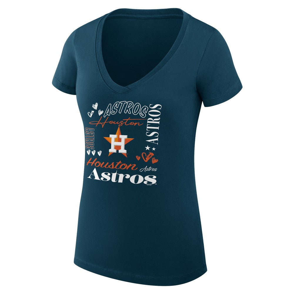 Houston Astros G-III 4Her by Carl Banks Women's Super-Slim Fit Lightweight Collage Team Graphic V-Neck T-Shirt for sale