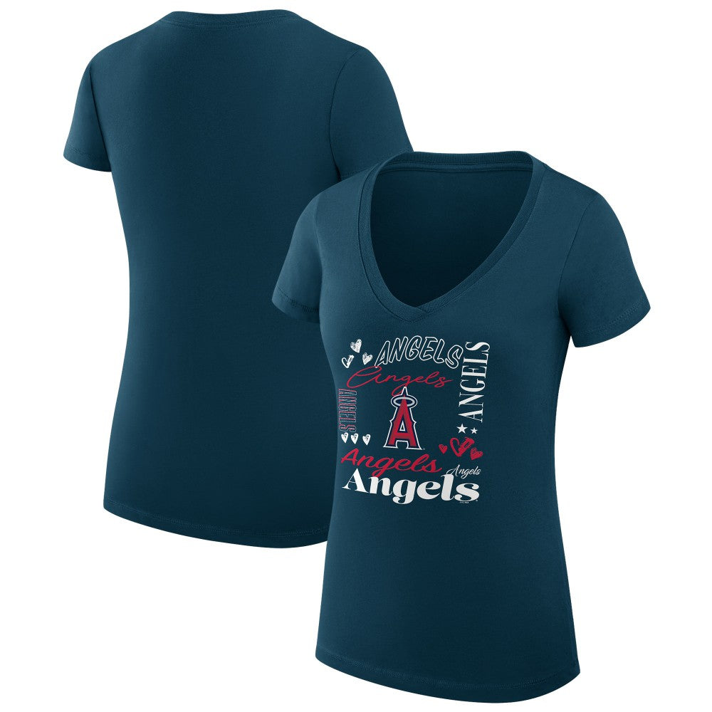Los Angeles Angels G-III 4Her by Carl Banks Women's Super-Slim Fit Lightweight Collage Team Graphic V-Neck T-Shirt Near Me