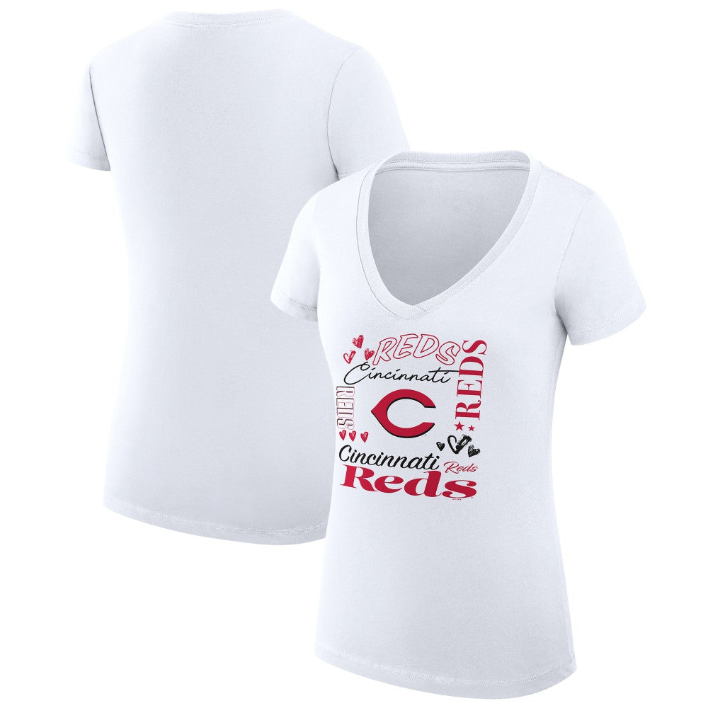 Cincinnati Reds G-III 4Her by Carl Banks Women's Super-Slim Fit Lightweight Collage Team Graphic V-Neck T-Shirt Sale