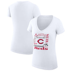 Cincinnati Reds G-III 4Her by Carl Banks Women's Super-Slim Fit Lightweight Collage Team Graphic V-Neck T-Shirt Sale