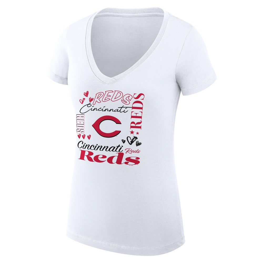Cincinnati Reds G-III 4Her by Carl Banks Women's Super-Slim Fit Lightweight Collage Team Graphic V-Neck T-Shirt Sale