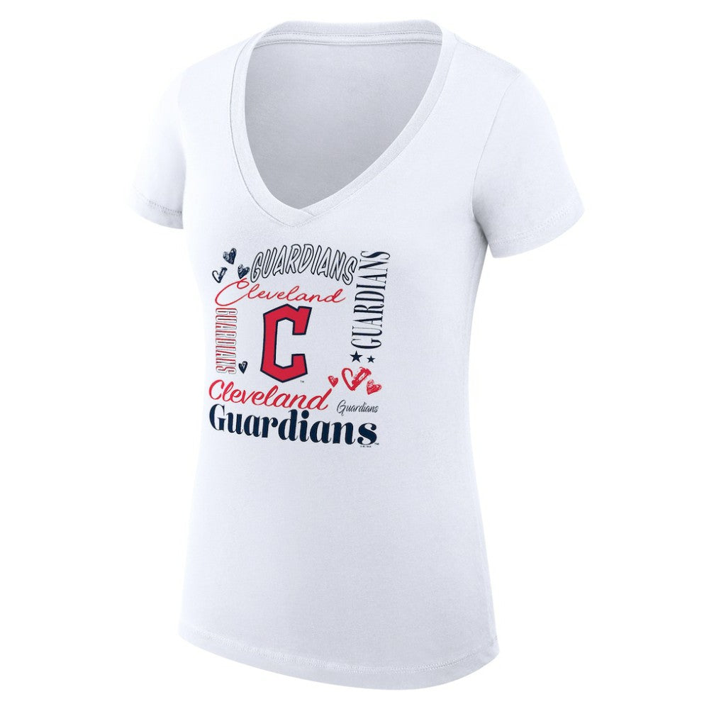 Cleveland Guardians G-III 4Her by Carl Banks Women's Super-Slim Fit Lightweight Collage Team Graphic V-Neck T-Shirt Clearance