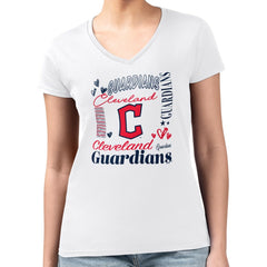 Cleveland Guardians G-III 4Her by Carl Banks Women's Super-Slim Fit Lightweight Collage Team Graphic V-Neck T-Shirt Clearance