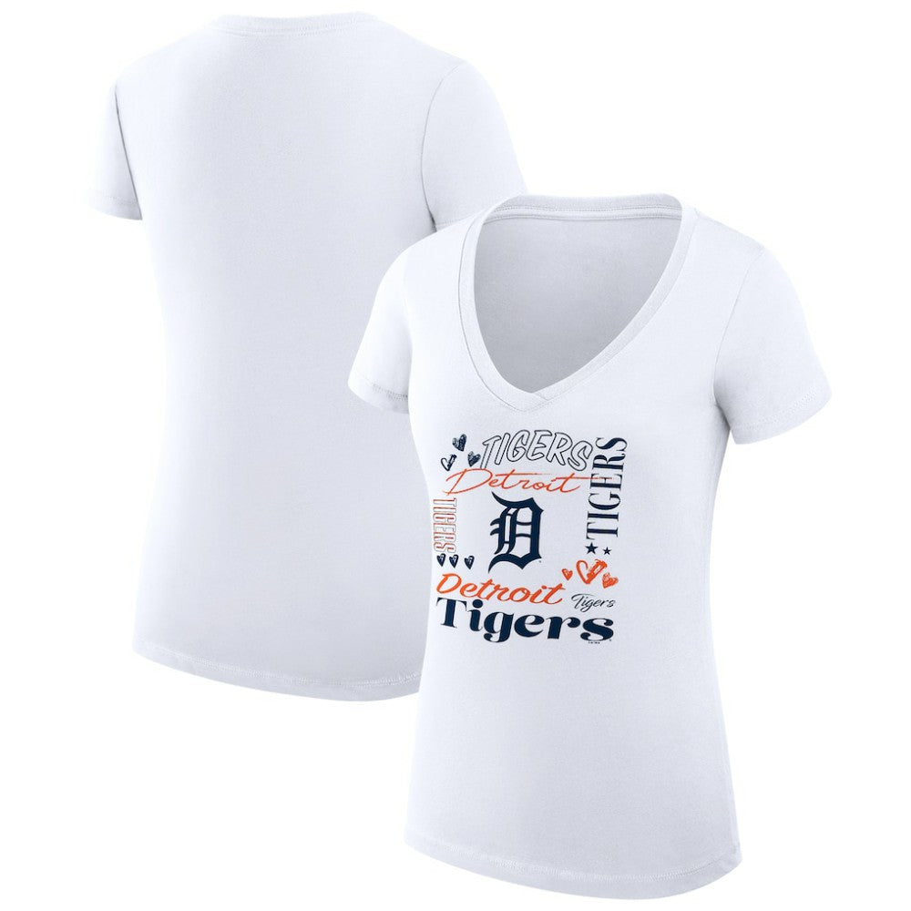 Detroit Tigers G-III 4Her by Carl Banks Women's Super-Slim Fit Lightweight Collage Team Graphic V-Neck T-Shirt discount