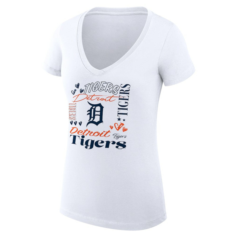 Detroit Tigers G-III 4Her by Carl Banks Women's Super-Slim Fit Lightweight Collage Team Graphic V-Neck T-Shirt discount