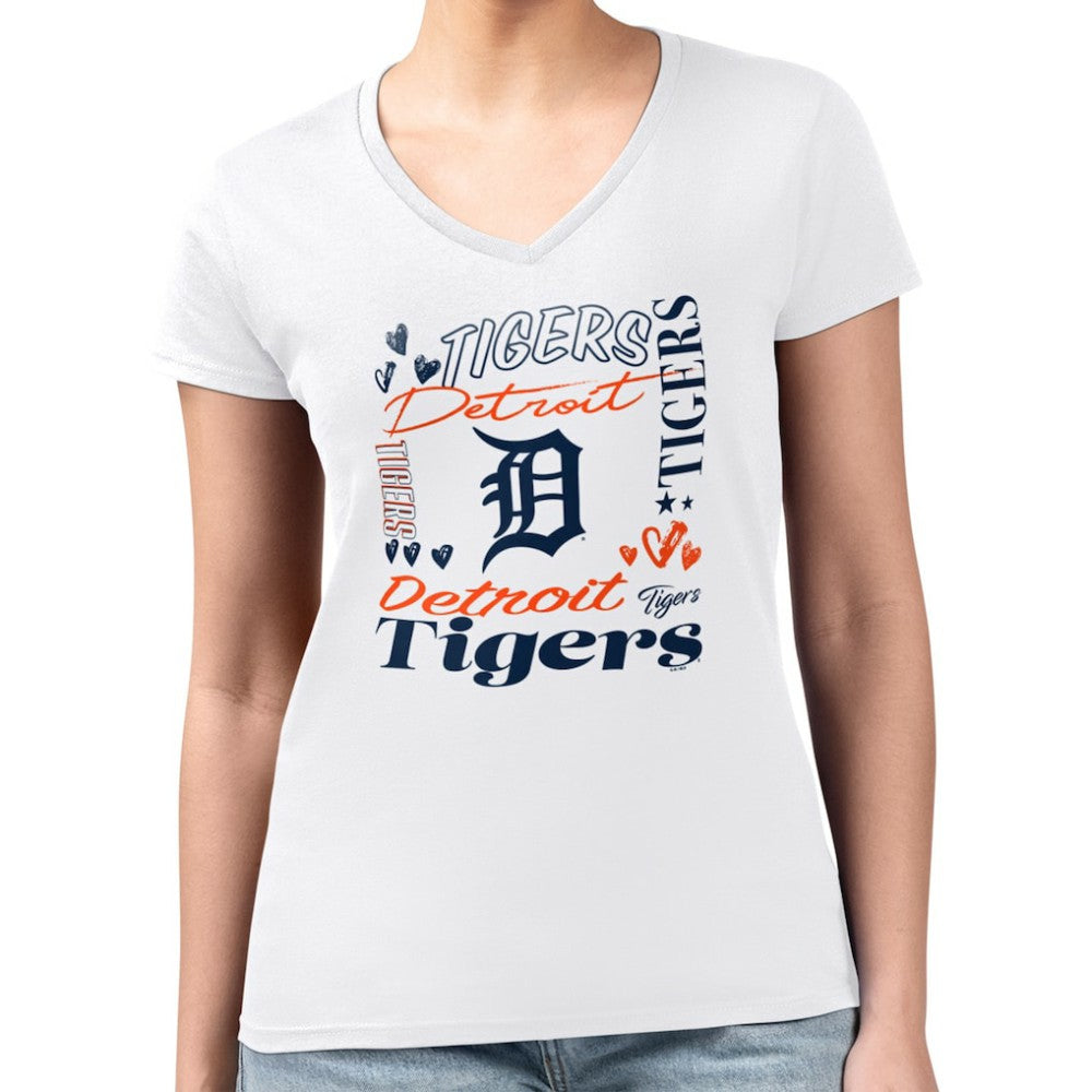 Detroit Tigers G-III 4Her by Carl Banks Women's Super-Slim Fit Lightweight Collage Team Graphic V-Neck T-Shirt discount