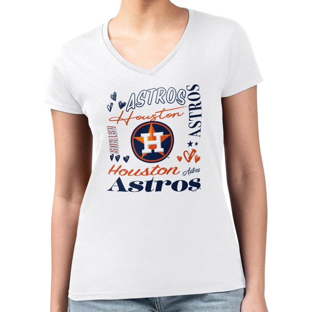 Houston Astros G-III 4Her by Carl Banks Women's Super-Slim Fit Lightweight Collage Team Graphic V-Neck T-Shirt Sale