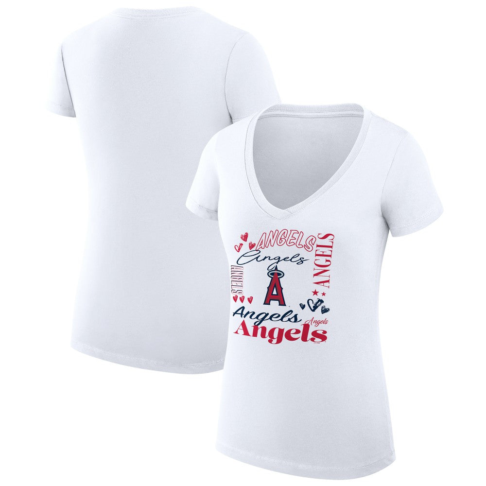 Los Angeles Angels G-III 4Her by Carl Banks Women's Super-Slim Fit Lightweight Collage Team Graphic V-Neck T-Shirt Near Me