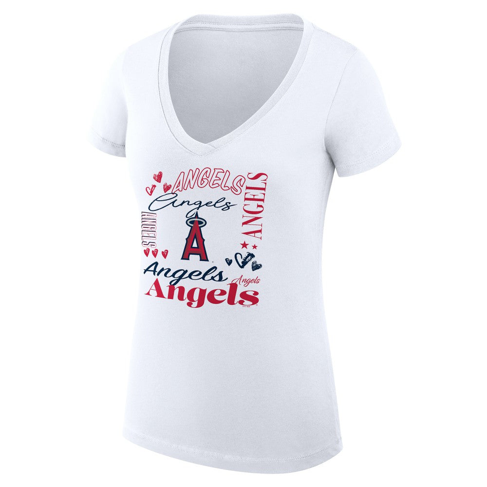 Los Angeles Angels G-III 4Her by Carl Banks Women's Super-Slim Fit Lightweight Collage Team Graphic V-Neck T-Shirt Near Me