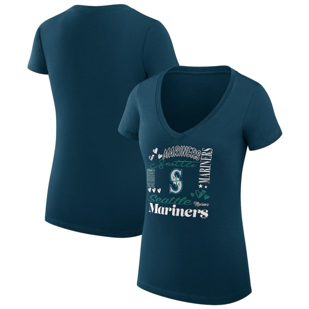 Seattle Mariners G-III 4Her by Carl Banks Women's Super-Slim Fit Lightweight Collage Team Graphic V-Neck T-Shirt On Sale