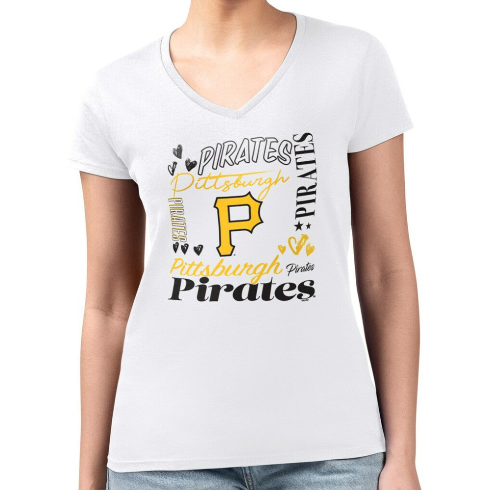 Pittsburgh Pirates G-III 4Her by Carl Banks Women's Super-Slim Fit Lightweight Collage Team Graphic V-Neck T-Shirt for sale