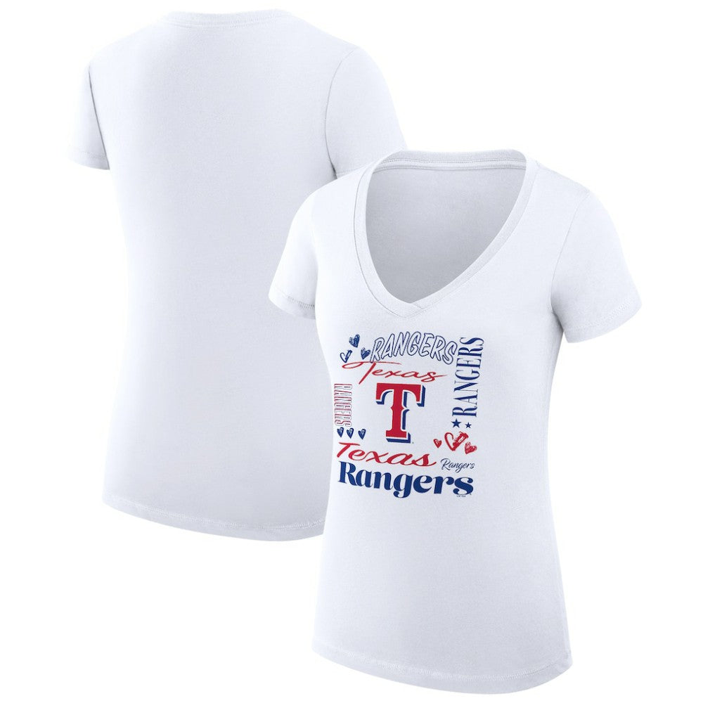 Texas Rangers G-III 4Her by Carl Banks Women's Super-Slim Fit Lightweight Collage Team Graphic V-Neck T-Shirt On Sale