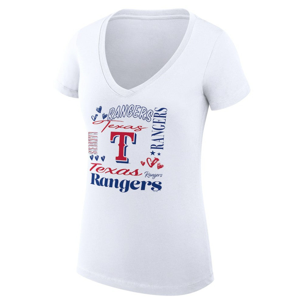 Texas Rangers G-III 4Her by Carl Banks Women's Super-Slim Fit Lightweight Collage Team Graphic V-Neck T-Shirt On Sale
