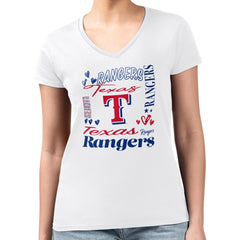 Texas Rangers G-III 4Her by Carl Banks Women's Super-Slim Fit Lightweight Collage Team Graphic V-Neck T-Shirt On Sale
