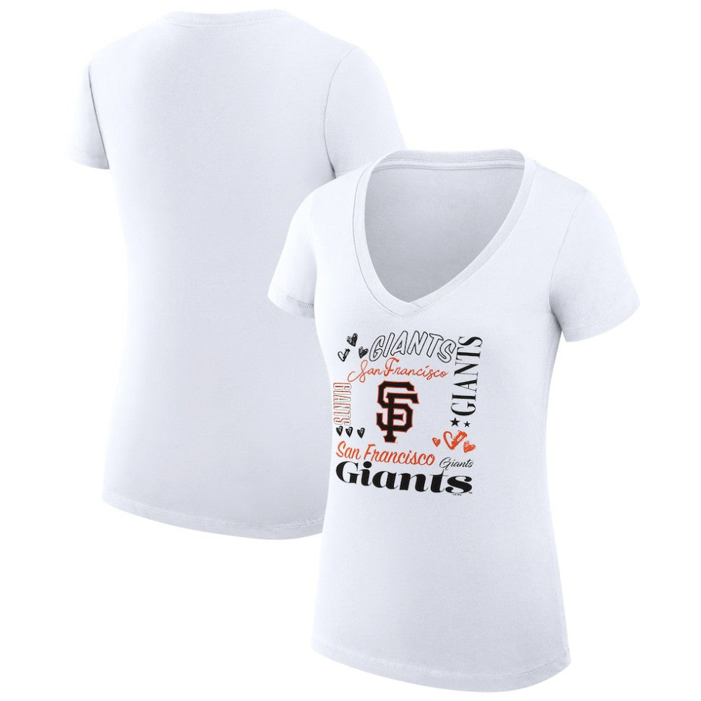 San Francisco Giants G-III 4Her by Carl Banks Women's Super-Slim Fit Lightweight Collage Team Graphic V-Neck T-Shirt Clearance