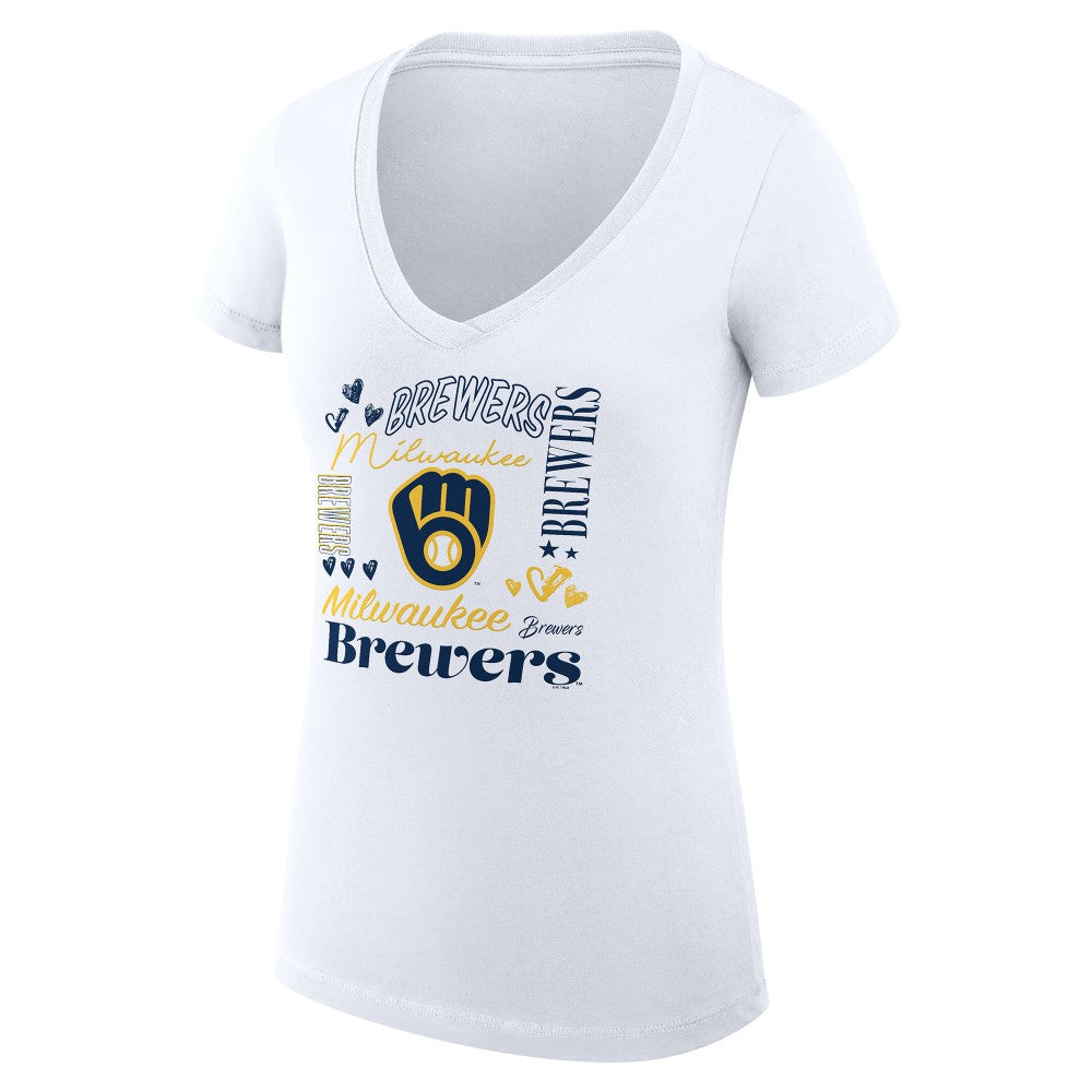 Milwaukee Brewers G-III 4Her by Carl Banks Women's Super-Slim Fit Lightweight Collage Team Graphic V-Neck T-Shirt On Sale