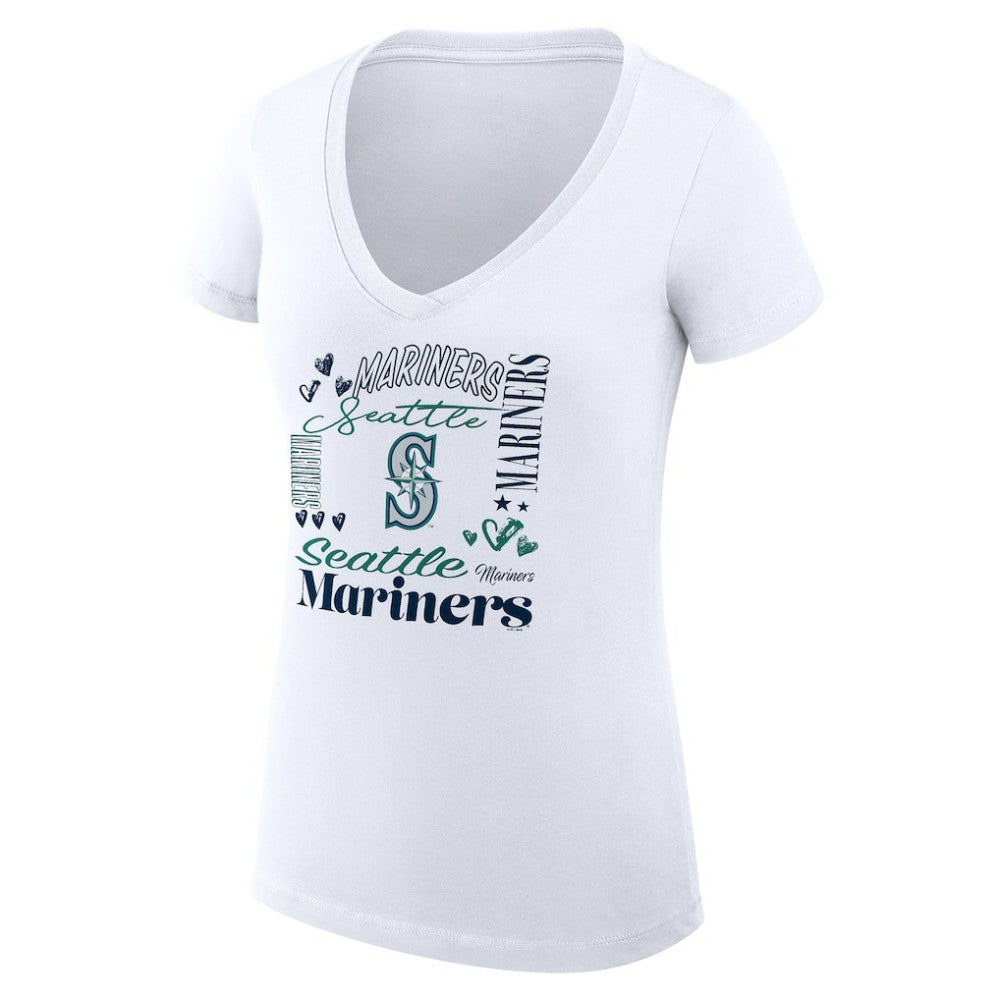 Seattle Mariners G-III 4Her by Carl Banks Women's Super-Slim Fit Lightweight Collage Team Graphic V-Neck T-Shirt On Sale