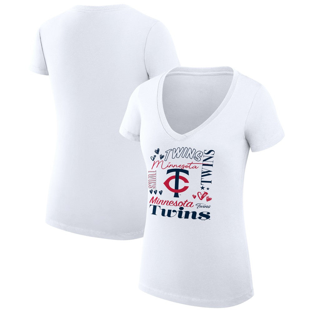 Minnesota Twins G-III 4Her by Carl Banks Women's Super-Slim Fit Lightweight Collage Team Graphic V-Neck T-Shirt Clearance