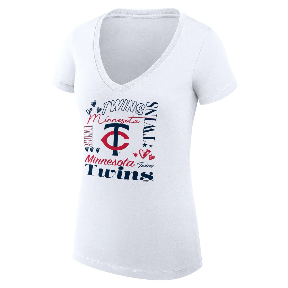 Minnesota Twins G-III 4Her by Carl Banks Women's Super-Slim Fit Lightweight Collage Team Graphic V-Neck T-Shirt Clearance