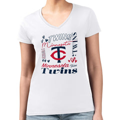 Minnesota Twins G-III 4Her by Carl Banks Women's Super-Slim Fit Lightweight Collage Team Graphic V-Neck T-Shirt Clearance