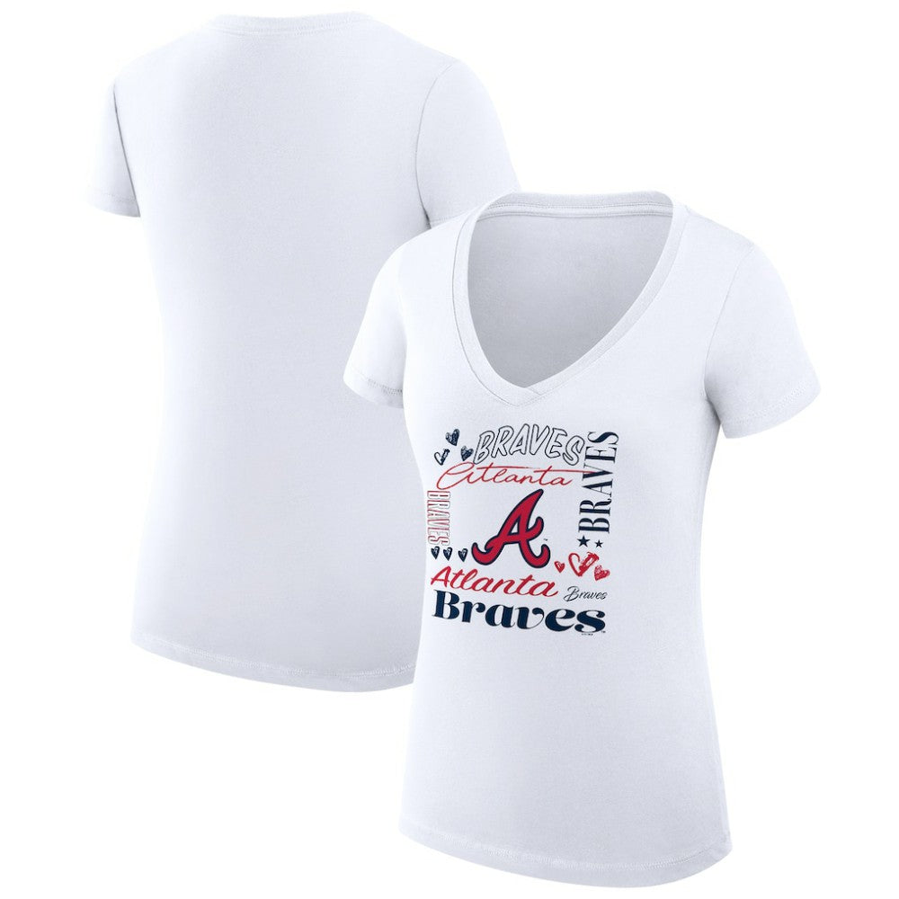 Atlanta Braves G-III 4Her by Carl Banks Women's Super-Slim Fit Lightweight Collage Team Graphic V-Neck T-Shirt Near Me