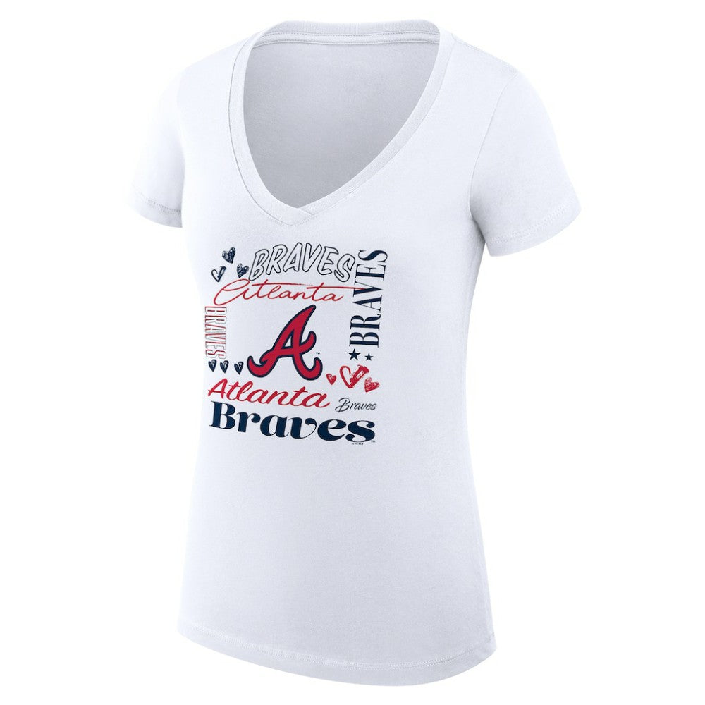 Atlanta Braves G-III 4Her by Carl Banks Women's Super-Slim Fit Lightweight Collage Team Graphic V-Neck T-Shirt Near Me