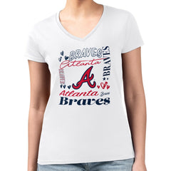 Atlanta Braves G-III 4Her by Carl Banks Women's Super-Slim Fit Lightweight Collage Team Graphic V-Neck T-Shirt Near Me