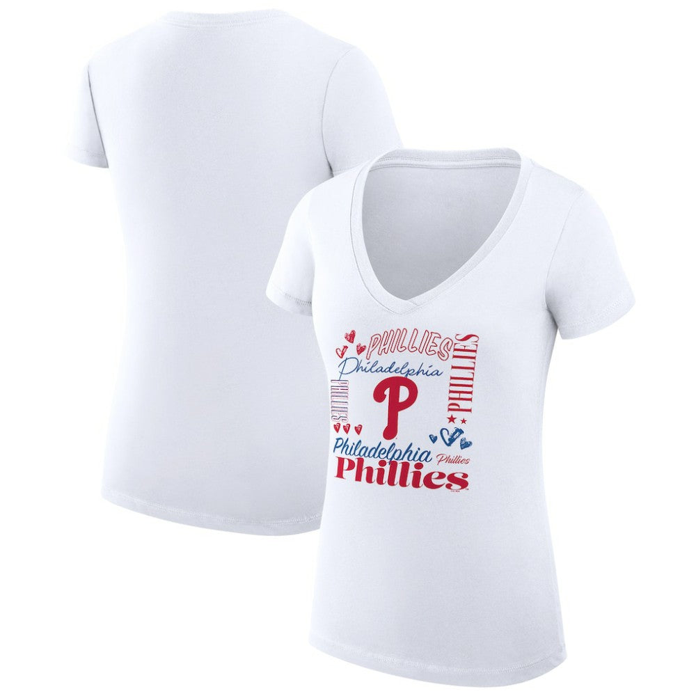 Philadelphia Phillies G-III 4Her by Carl Banks Women's Super-Slim Fit Lightweight Collage Team Graphic V-Neck T-Shirt Near Me