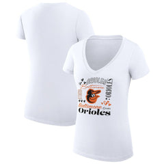 Baltimore Orioles G-III 4Her by Carl Banks Women's Super-Slim Fit Lightweight Collage Team Graphic V-Neck T-Shirt for sale