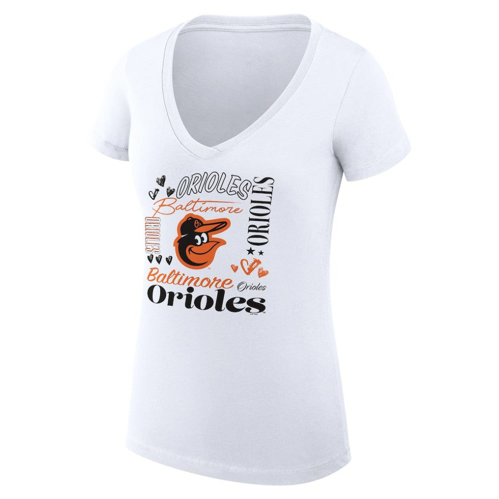 Baltimore Orioles G-III 4Her by Carl Banks Women's Super-Slim Fit Lightweight Collage Team Graphic V-Neck T-Shirt for sale